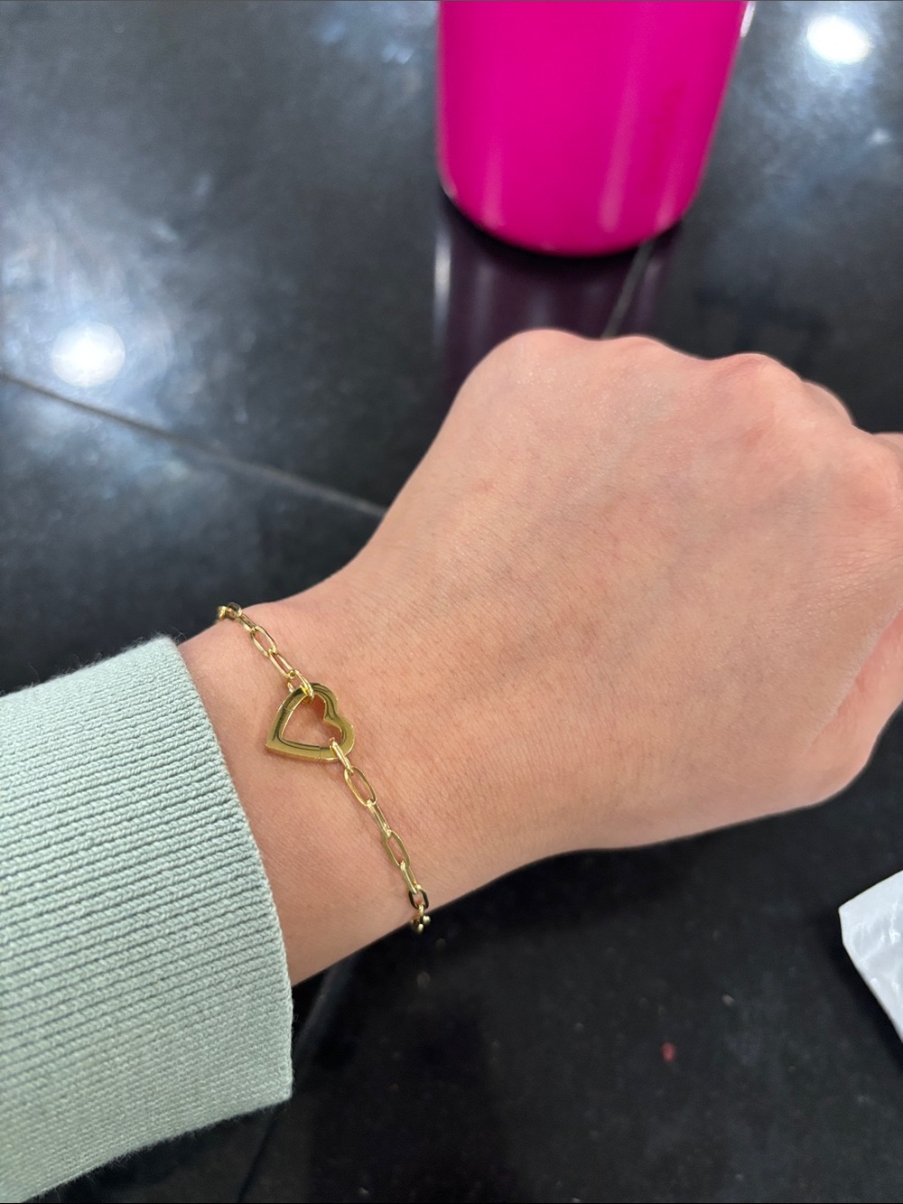 Gold Heart Link Bracelet - Delicate Women's Jewelry